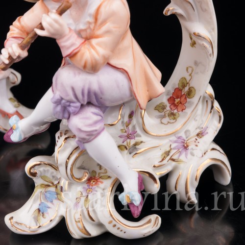 Фарфоровые Рокальные подсвечники с фигурками мужчины и женщины, E. A. Muller, Германия, кон. 19 - нач. 20 вв.