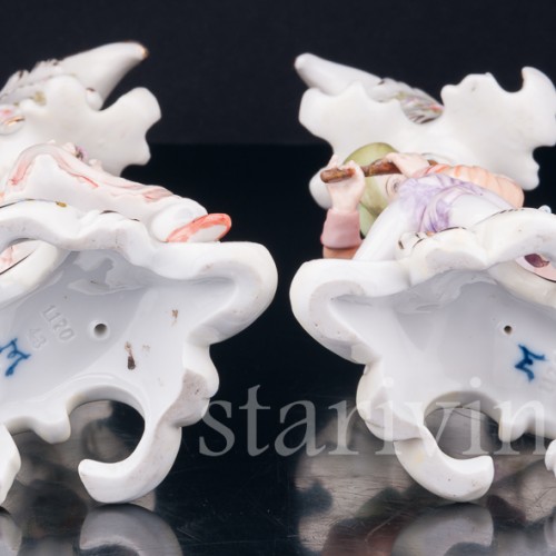 Фарфоровые Рокальные подсвечники с фигурками мужчины и женщины, E. A. Muller, Германия, кон. 19 - нач. 20 вв.