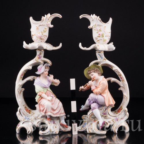 Фарфоровые Рокальные подсвечники с фигурками мужчины и женщины, E. A. Muller, Германия, кон. 19 - нач. 20 вв.