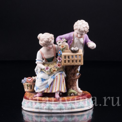 Пара с птичьей клеткой, аллегория Весны, Германия, 19 в