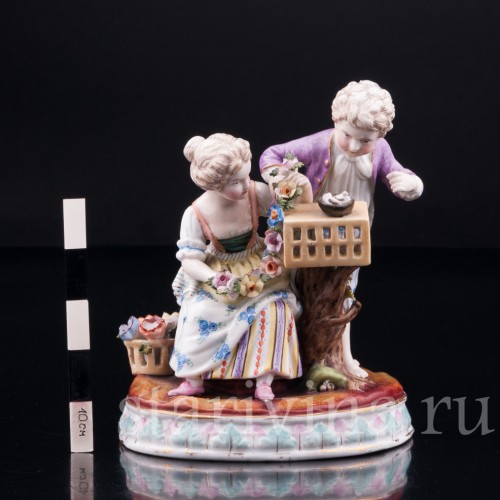 Пара с птичьей клеткой, аллегория Весны, Германия, 19 в