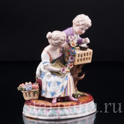 Пара с птичьей клеткой, аллегория Весны, Германия, 19 в