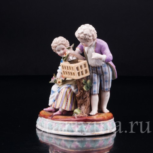 Пара с птичьей клеткой, аллегория Весны, Германия, 19 в