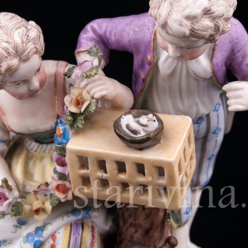 Пара с птичьей клеткой, аллегория Весны, Германия, 19 в