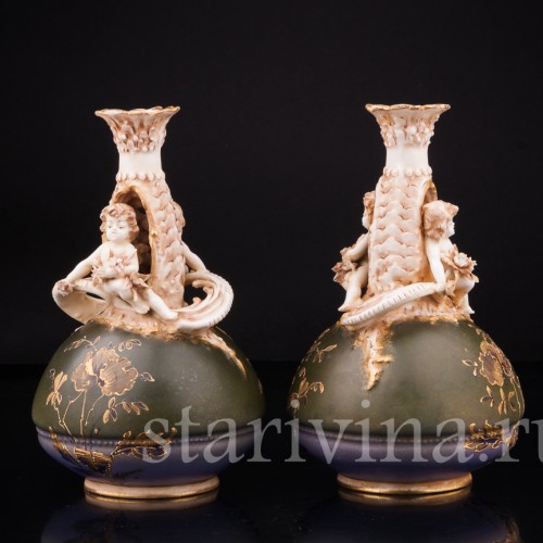 Декоративные вазы "Цветочные эльфы", Австрия, 19 в