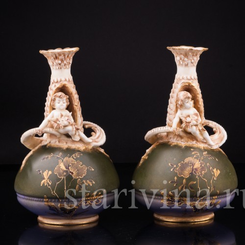 Декоративные вазы "Цветочные эльфы", Австрия, 19 в