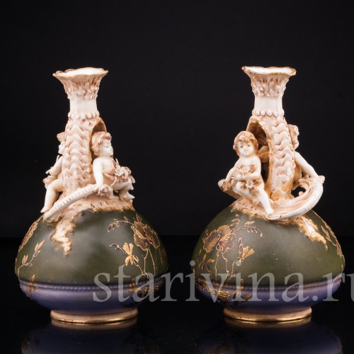 Декоративные вазы "Цветочные эльфы", Австрия, 19 в