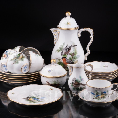 Кофейный сервиз Птицы на 6 персон, 21 предмет, Lindner, Германия, вт. пол. 20 в