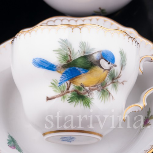 Кофейный сервиз Птицы на 6 персон, 21 предмет, Lindner, Германия, вт. пол. 20 в