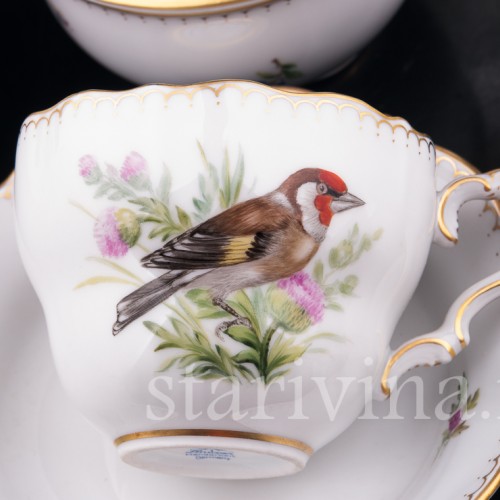 Кофейный сервиз Птицы на 6 персон, 21 предмет, Lindner, Германия, вт. пол. 20 в