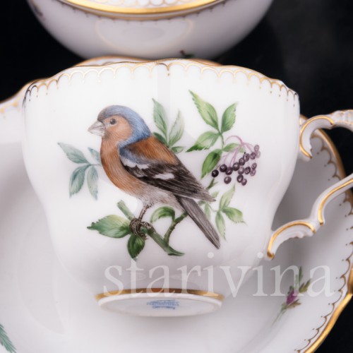 Кофейный сервиз Птицы на 6 персон, 21 предмет, Lindner, Германия, вт. пол. 20 в