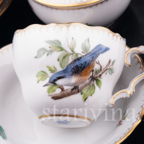 Кофейный сервиз Птицы на 6 персон, 21 предмет, Lindner, Германия, вт. пол. 20 в