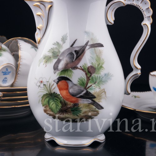 Кофейный сервиз Птицы на 6 персон, 21 предмет, Lindner, Германия, вт. пол. 20 в