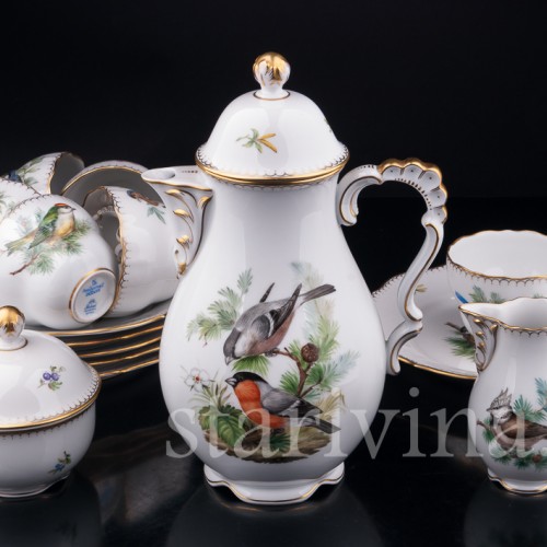 Кофейный сервиз Птицы на 6 персон, 21 предмет, Lindner, Германия, вт. пол. 20 в