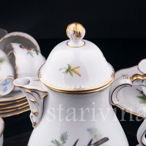 Кофейный сервиз Птицы на 6 персон, 21 предмет, Lindner, Германия, вт. пол. 20 в