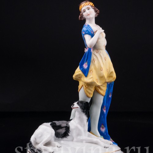 Девушка с борзой, E. A. Muller, Германия, нач. 20 в