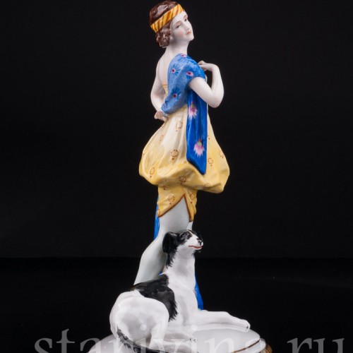 Девушка с борзой, E. A. Muller, Германия, нач. 20 в