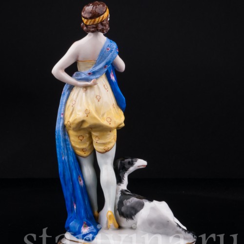 Девушка с борзой, E. A. Muller, Германия, нач. 20 в