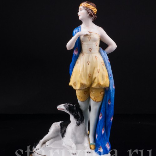 Девушка с борзой, E. A. Muller, Германия, нач. 20 в