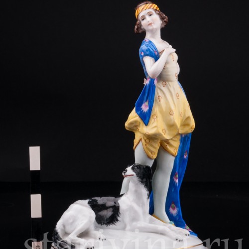 Девушка с борзой, E. A. Muller, Германия, нач. 20 в