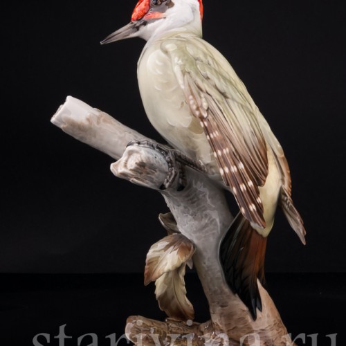 Зеленый дятел на березе, Hutschenreuther, Германия, 1970 гг