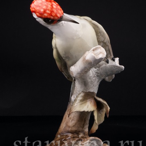 Зеленый дятел на березе, Hutschenreuther, Германия, 1970 гг