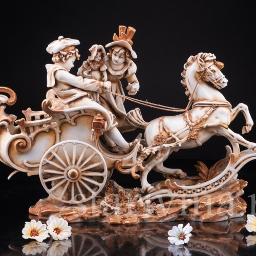 Антикварная фарфорвая композиция Дети с возком, Volkstedt, Германия, 19 в.