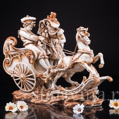 Антикварная фарфорвая композиция Дети с возком, Volkstedt, Германия, 19 в.