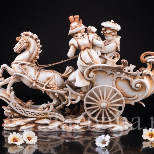 Антикварная фарфорвая композиция Дети с возком, Volkstedt, Германия, 19 в.