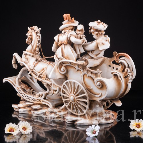 Антикварная фарфорвая композиция Дети с возком, Volkstedt, Германия, 19 в.