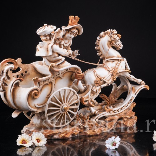 Антикварная фарфорвая композиция Дети с возком, Volkstedt, Германия, 19 в.