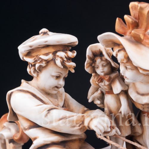 Антикварная фарфорвая композиция Дети с возком, Volkstedt, Германия, 19 в.