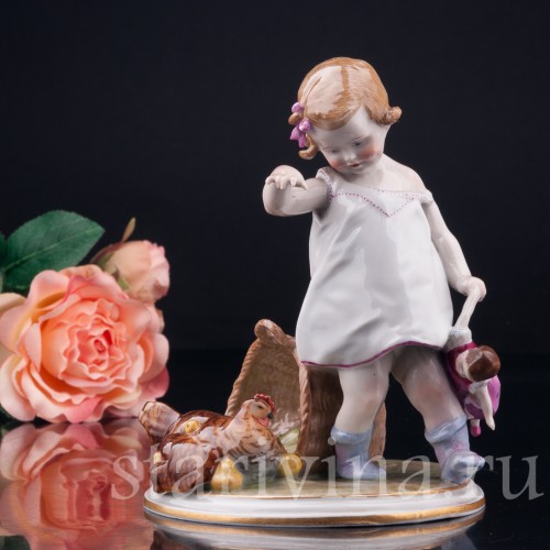 Девочка и наседка, E. A. Muller, Германия, 1890-1927 гг