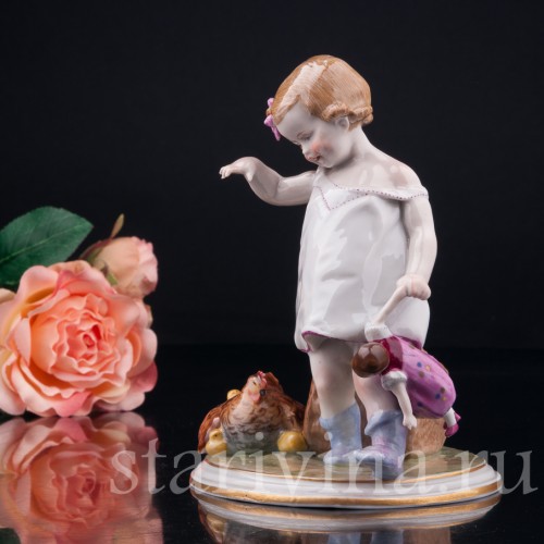 Девочка и наседка, E. A. Muller, Германия, 1890-1927 гг