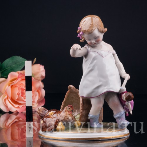 Девочка и наседка, E. A. Muller, Германия, 1890-1927 гг