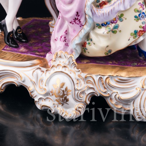 Антикварная фарфорвая статуэтка пары Пара с арфой, Volkstedt, Германия, сер. 20 в.