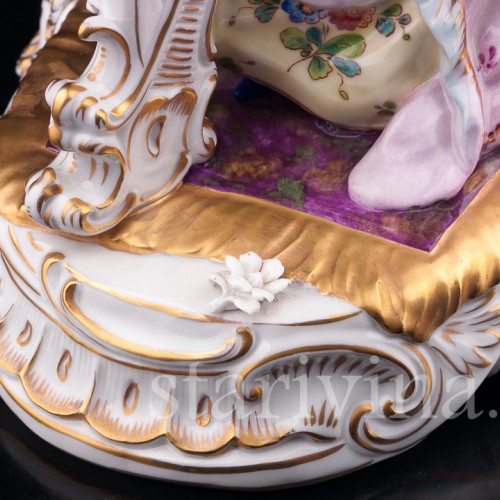 Антикварная фарфорвая статуэтка пары Пара с арфой, Volkstedt, Германия, сер. 20 в.