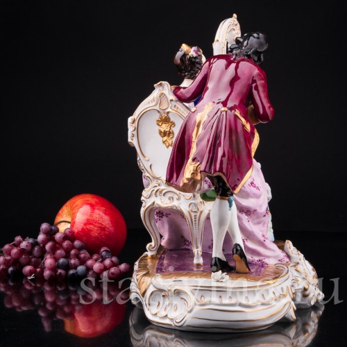 Антикварная фарфорвая статуэтка пары Пара с арфой, Volkstedt, Германия, сер. 20 в.