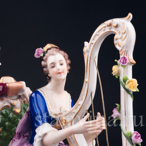 Антикварная фарфорвая статуэтка пары Пара с арфой, Volkstedt, Германия, сер. 20 в.