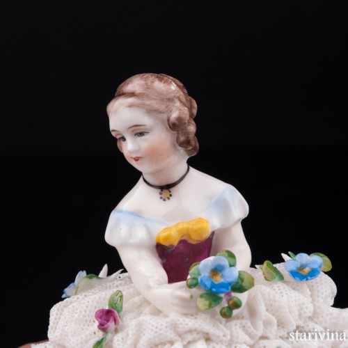 Девочка с цветами, кружевная миниатюра, E. A. Muller, Германия, кон. 19 - нач. 20 вв