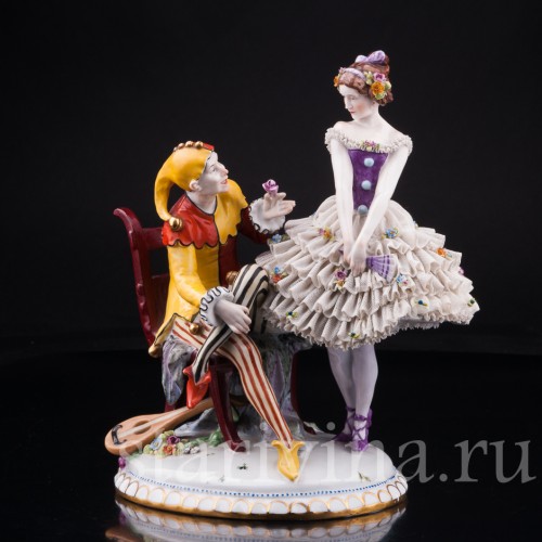 Арлекин и Коломбина, кружевная, E. A. Muller, Германия, нач. 20 в