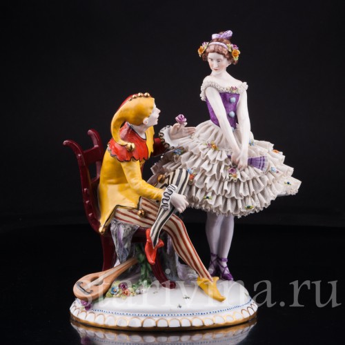 Арлекин и Коломбина, кружевная, E. A. Muller, Германия, нач. 20 в