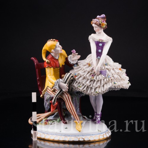 Арлекин и Коломбина, кружевная, E. A. Muller, Германия, нач. 20 в