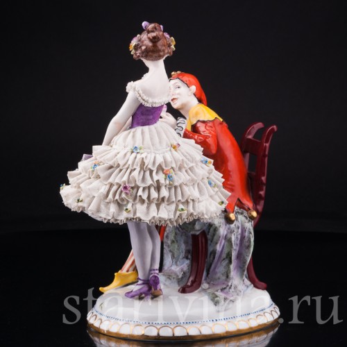 Арлекин и Коломбина, кружевная, E. A. Muller, Германия, нач. 20 в