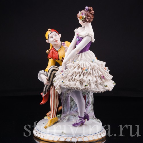 Арлекин и Коломбина, кружевная, E. A. Muller, Германия, нач. 20 в