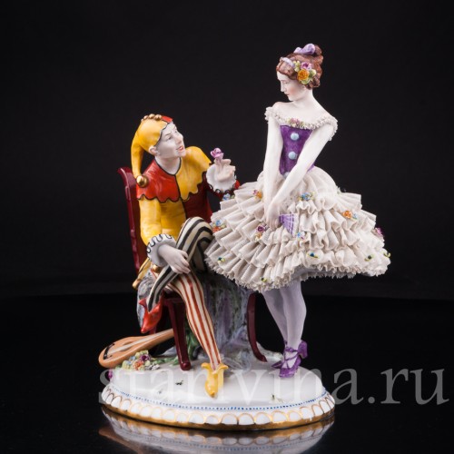 Арлекин и Коломбина, кружевная, E. A. Muller, Германия, нач. 20 в