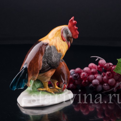 Фарфорвая статуэтка птиц Петух и курица, Metzler & Ortloff, Германия, до 1972 г.