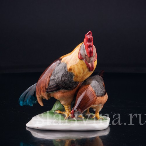 Фарфорвая статуэтка птиц Петух и курица, Metzler & Ortloff, Германия, до 1972 г.