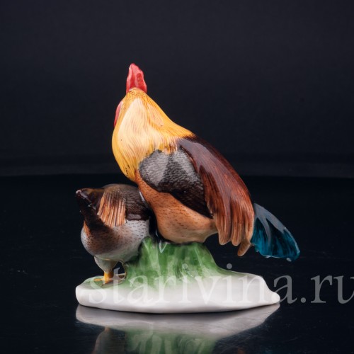 Фарфорвая статуэтка птиц Петух и курица, Metzler & Ortloff, Германия, до 1972 г.