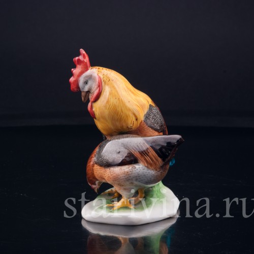 Фарфорвая статуэтка птиц Петух и курица, Metzler & Ortloff, Германия, до 1972 г.